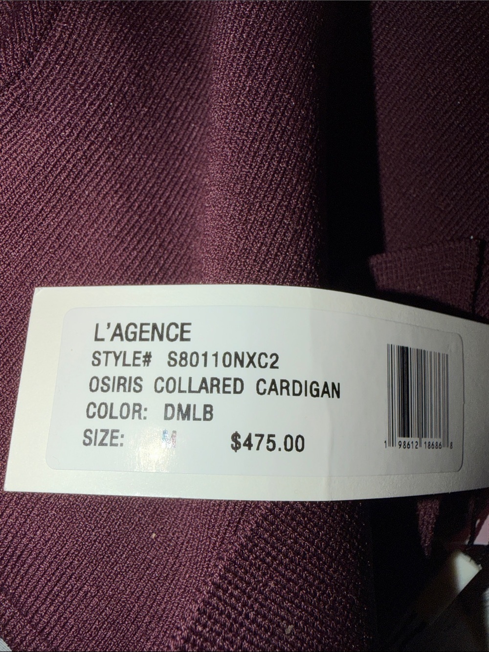 L'AGENCE Deep Plum Osiris Collared Cardigan NWT - Picture 7 of 7